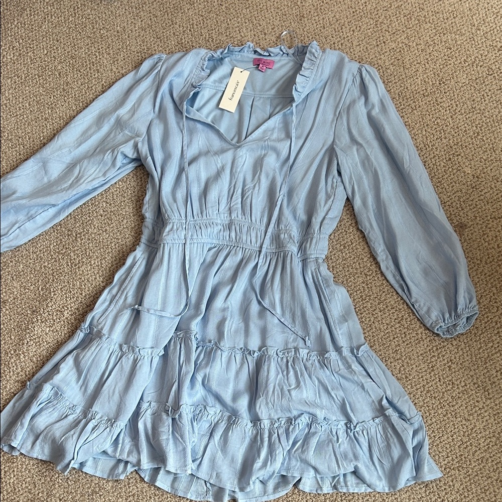 Francesca's Collections Light Blue Ruffle Tiered Dress
